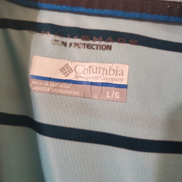 Columbia Men's size large blue teal striped Omni shade polo golf shirt collared - Picture 2 of 4